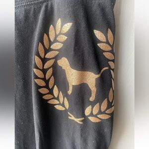 VICTORIA’S SECRET VS PINK YOGA LEGGINGS GOLD MEGA BLING CREST PUP DOG LOGO Md
